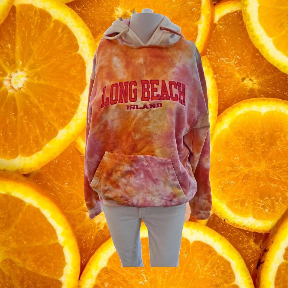 Exist Long Beach Island Pink White Orange Tie Dye Hoodie Sweatshirt Size Small